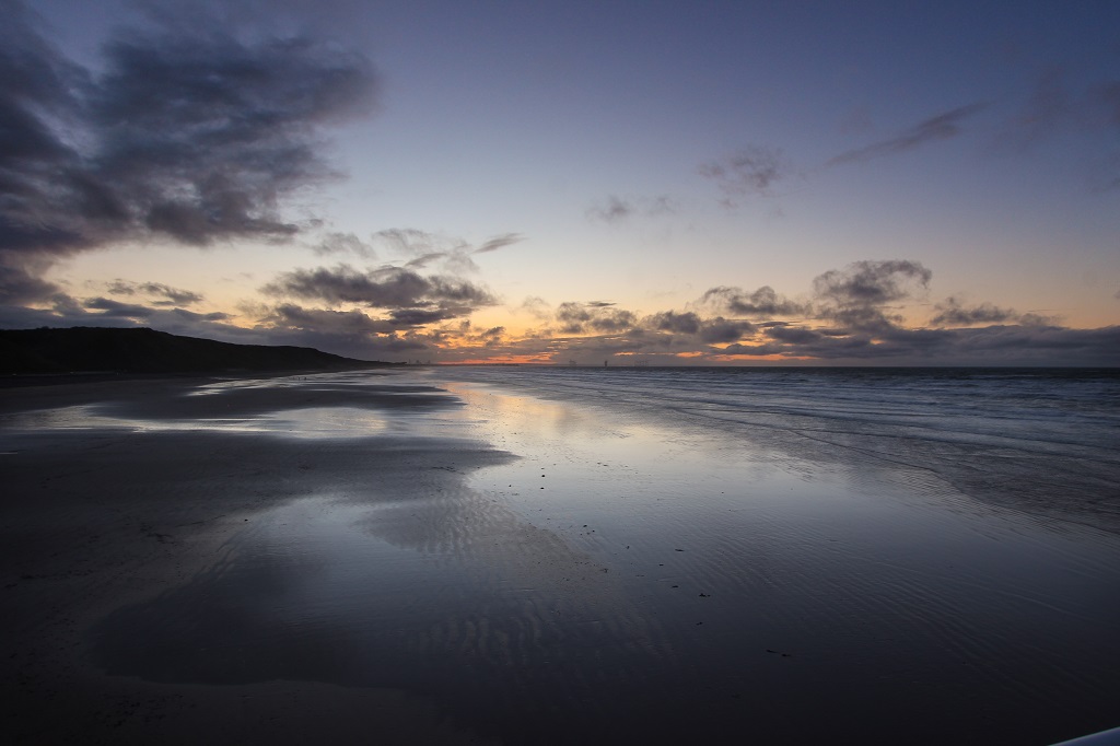 A blue hour shot of Saltburn Beach from the pier.