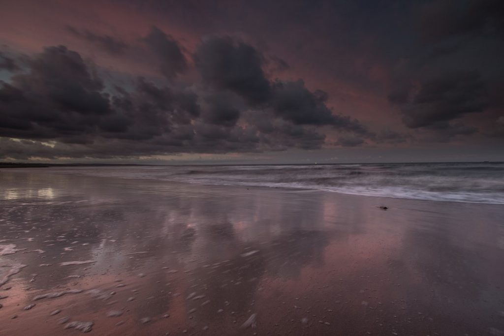 Steetley Pier Sunset, Pink and blue skies